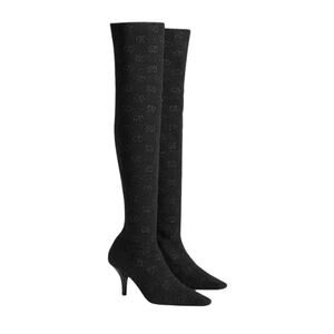 Gucci Demi 37/ US 7 Logo jacquard Metallic Stretch Knit Over The Knee Boots NIB